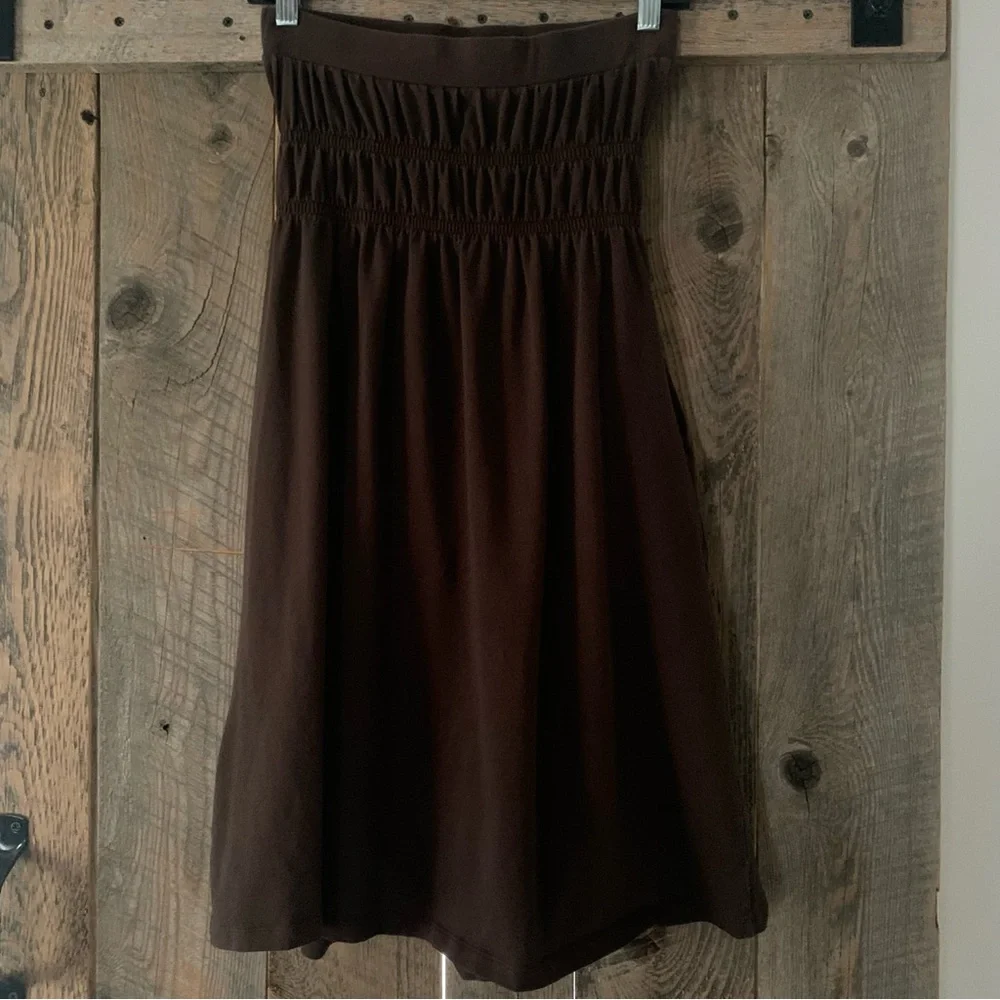 Women’s S VICTORIA’S SECRET BRA TOPS Brown Strapless Sundress Pintucks & Pockets - Picture 4 of 14